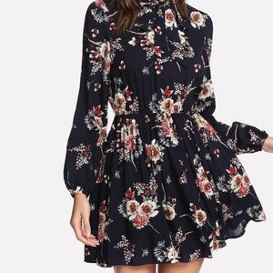 Tie Neck Flower Print Dress